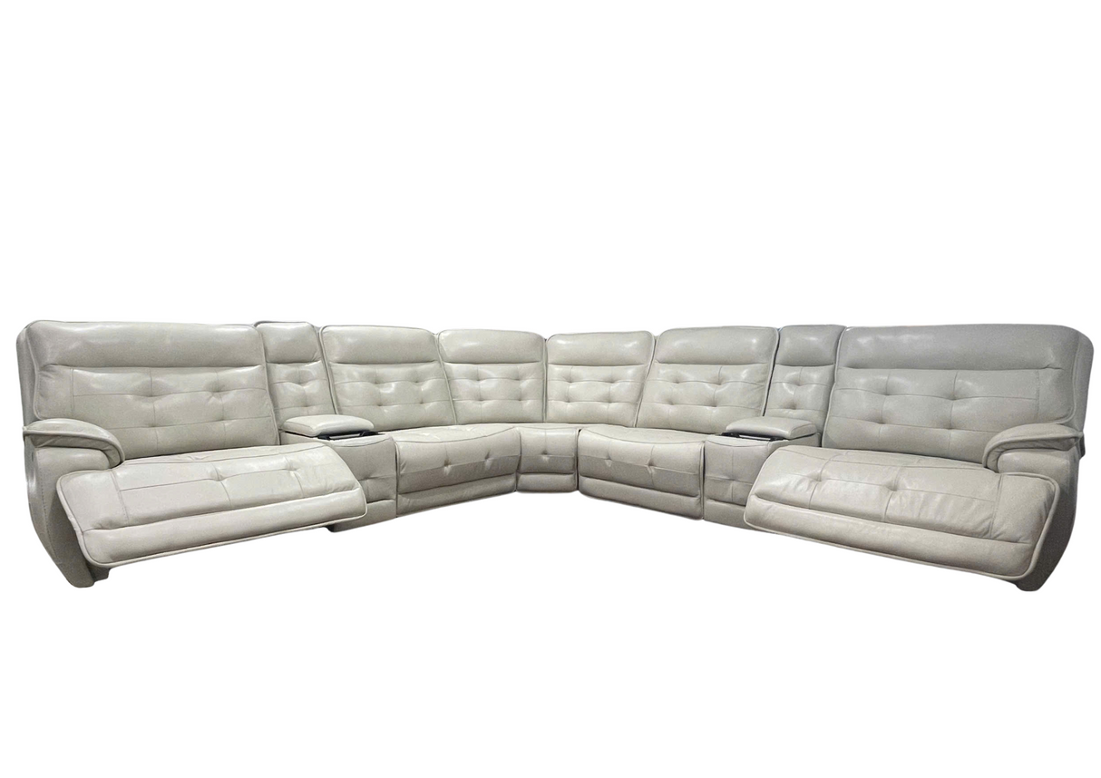 Beige Real Leather Power Reclining Sectional Sofa with Wireless Charging & USB Ports