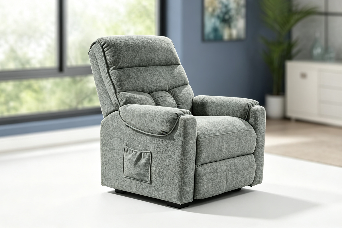 Dark Grey Chenille Power Lift Recliner with Remote Control & Side Storage Pocket