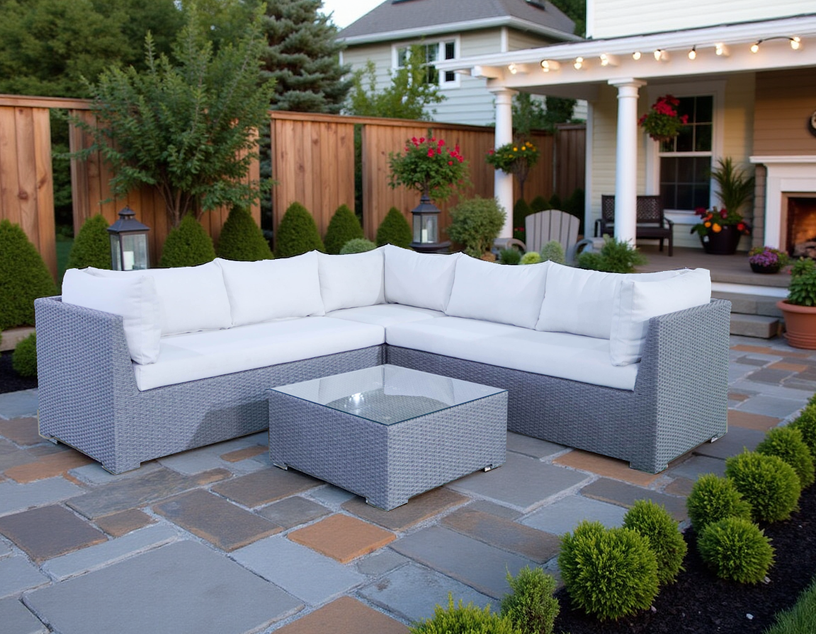 4-Piece Outdoor Wicker Sectional Set with Glass-Top Coffee Table by Mollai Collections | Bel Furniture