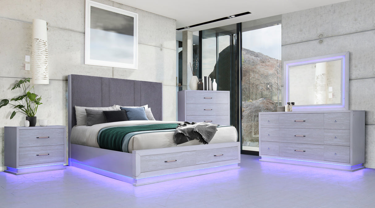 Modern White Nightstand with LED Lighting & USB Port
