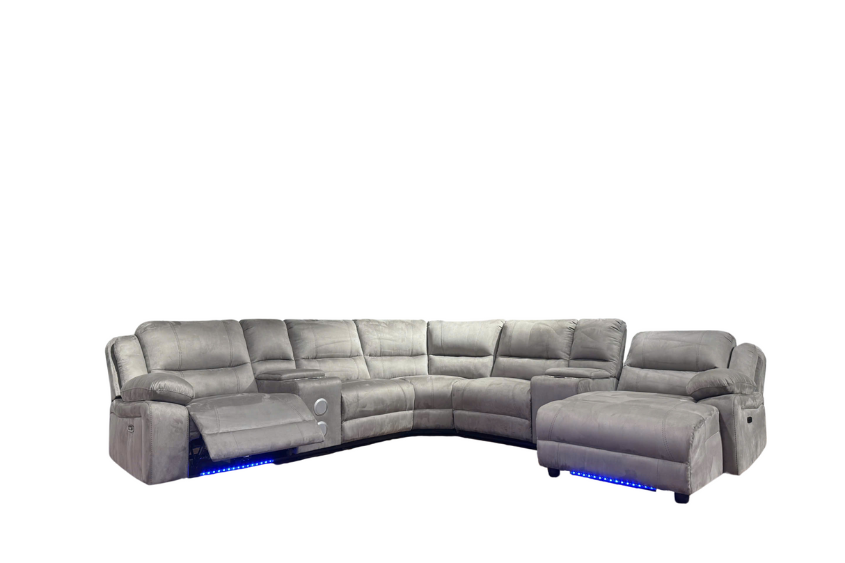 Power Reclining Sectional Sofa with LED Lights, Bluetooth Speakers & Storage Console - Beige by Sara Collections | Bel Furniture