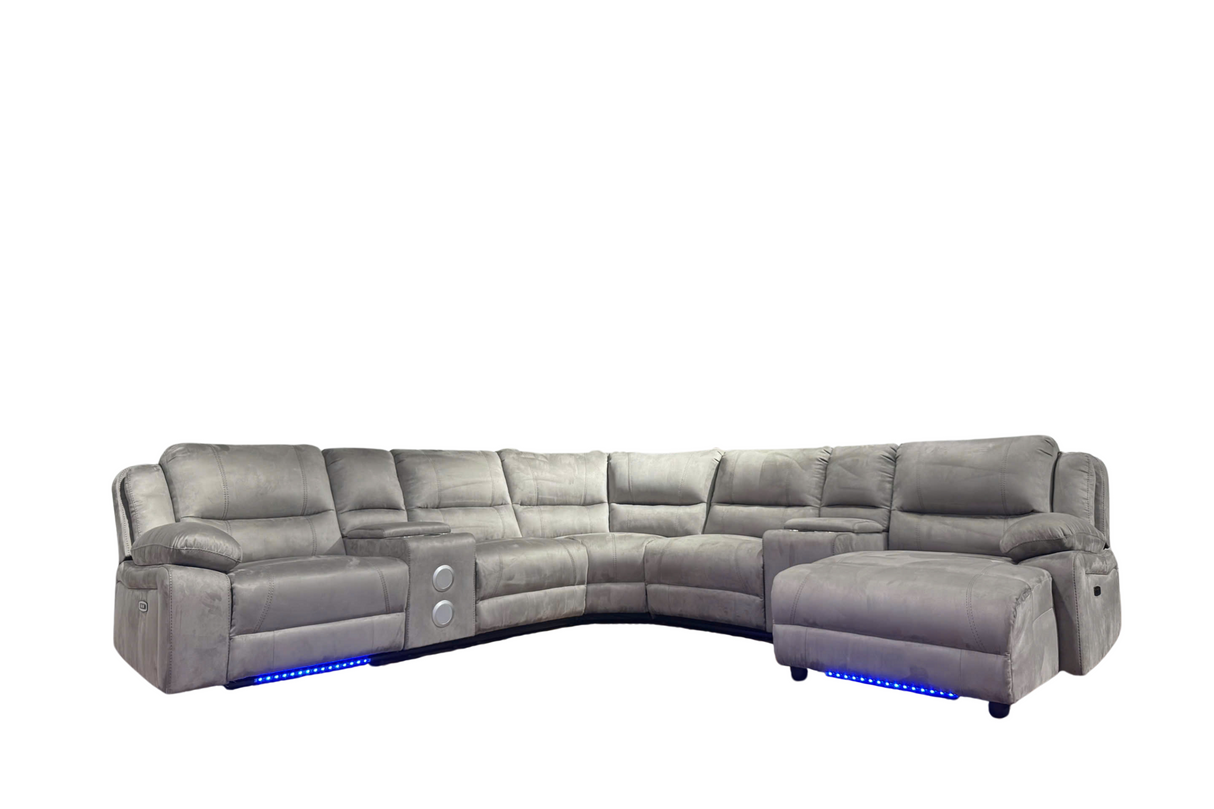 Power Reclining Sectional Sofa with LED Lights, Bluetooth Speakers & Storage Console - Beige by Sara Collections | Bel Furniture