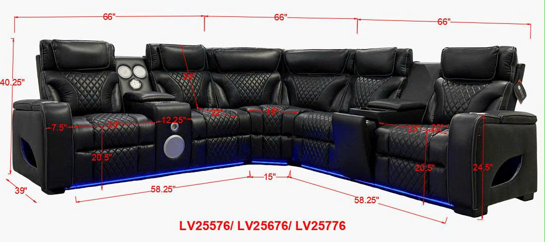 Contemporary Gray Power Reclining Sectional with Power Headrests, LED, Speakers & Wireless Charging