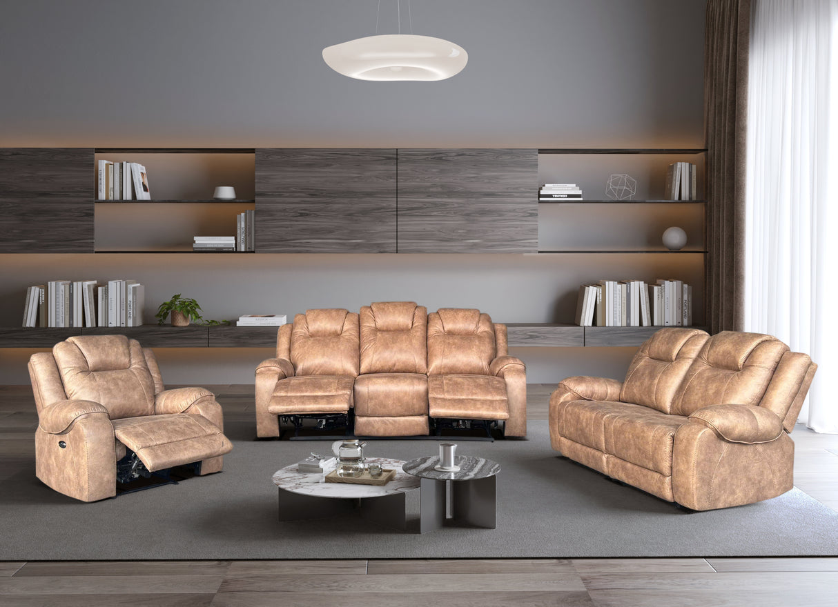 Beige 3-Piece Power Reclining Living Room Set (Sofa, Loveseat & Recliner)