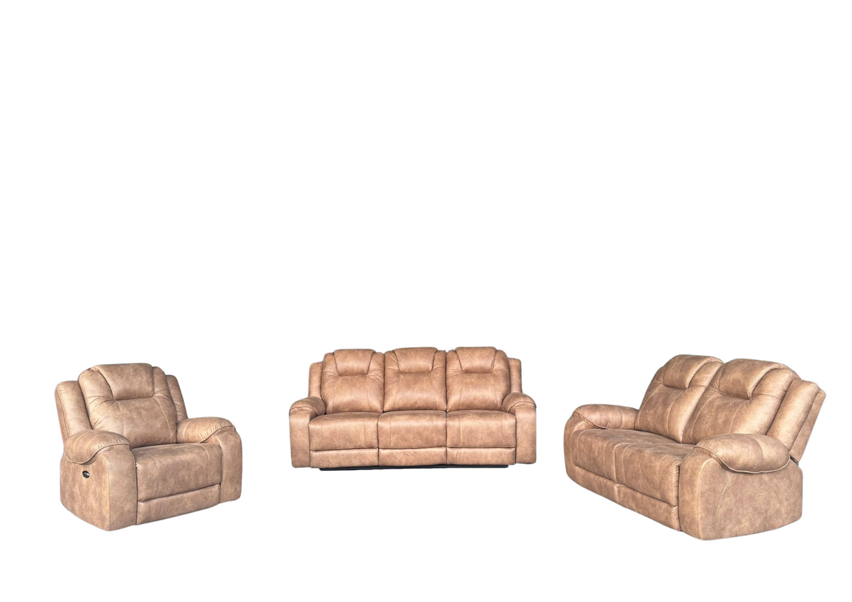 Beige 3-Piece Power Reclining Living Room Set (Sofa, Loveseat & Recliner)