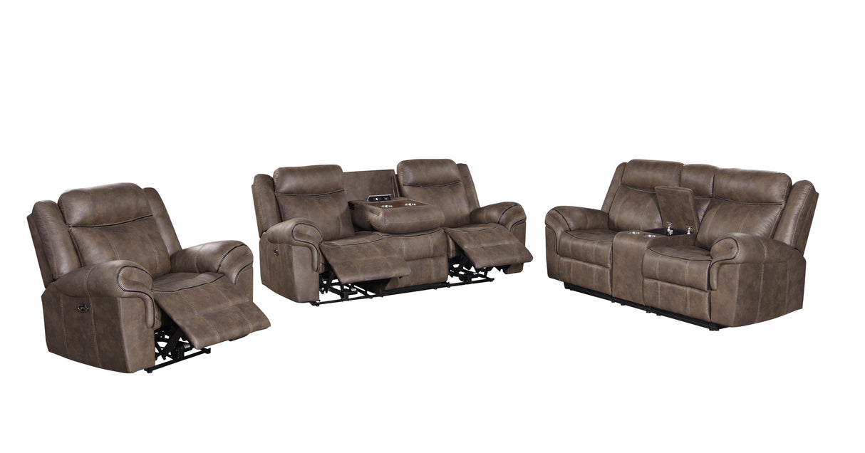 3 Piece Living Room Set: Power Reclining Sofa, Power Reclining Chair, Stationary Loveseat by Sara Collections | Bel Furniture