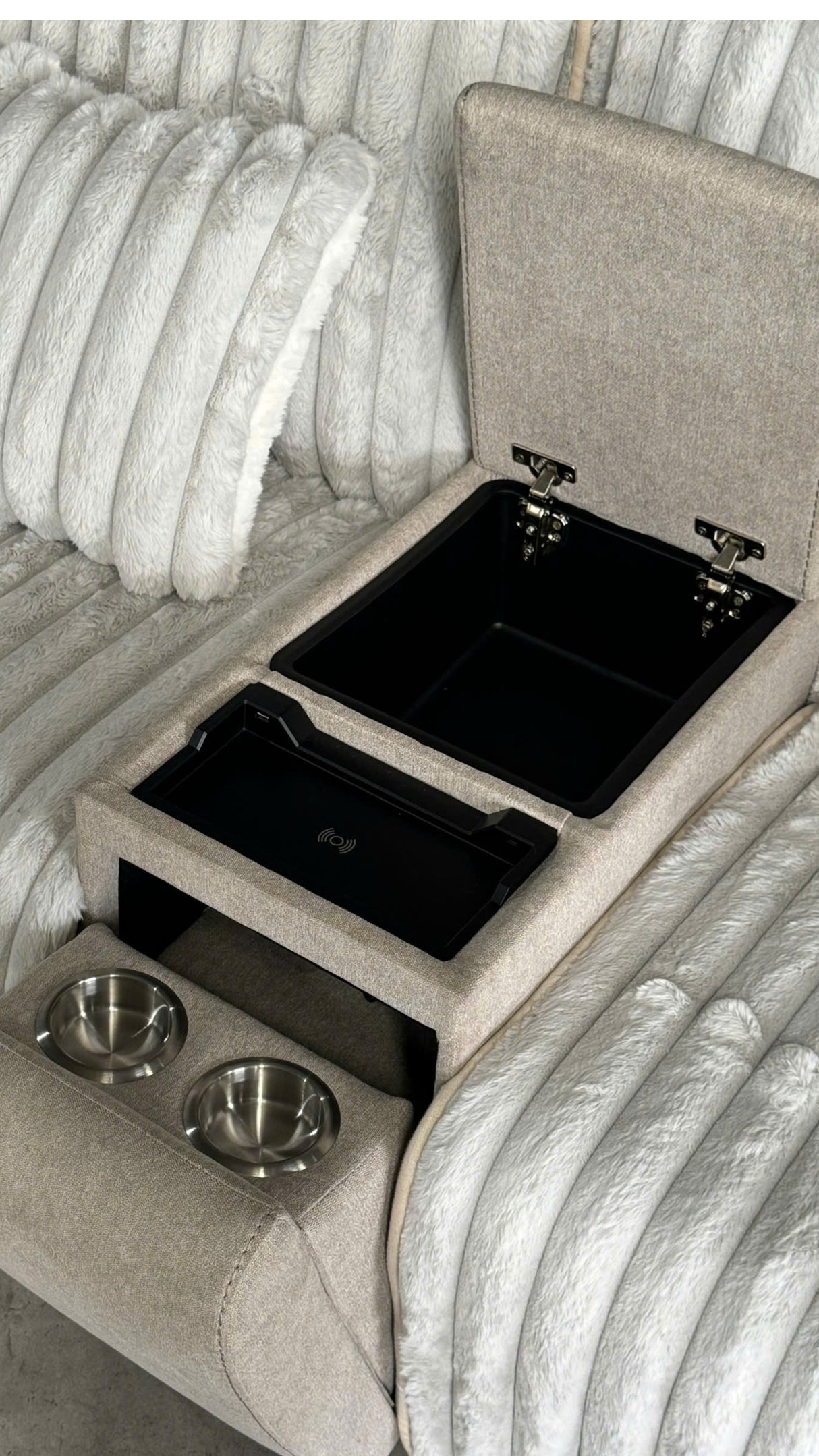 Gray Modern Ribbed Corduroy 6-Piece Power Reclining Sectional with Wireless Charging Console