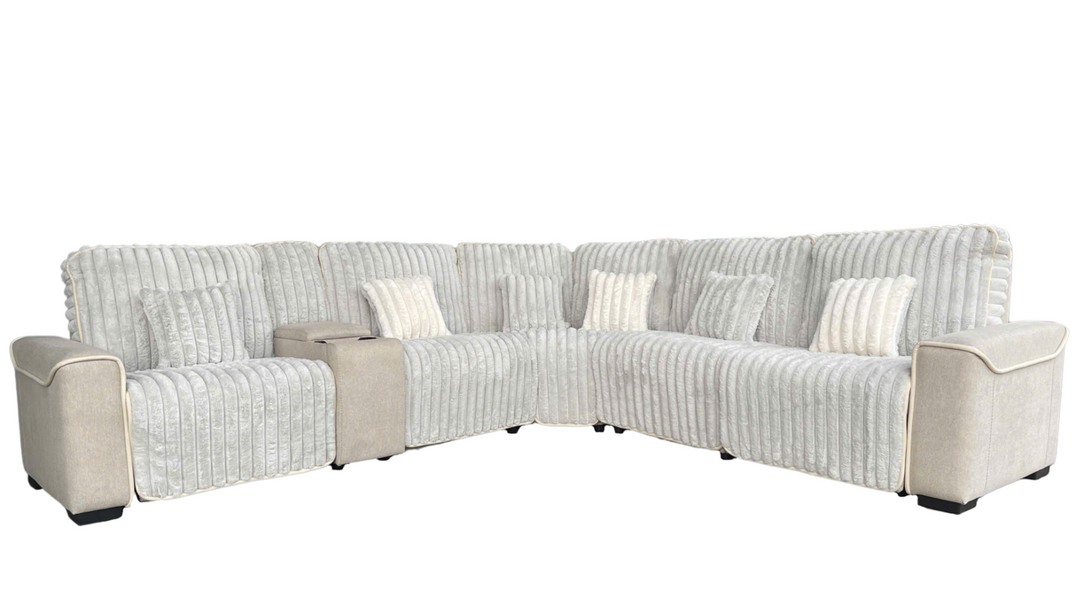 Gray Modern Ribbed Corduroy 6-Piece Power Reclining Sectional with Wireless Charging Console