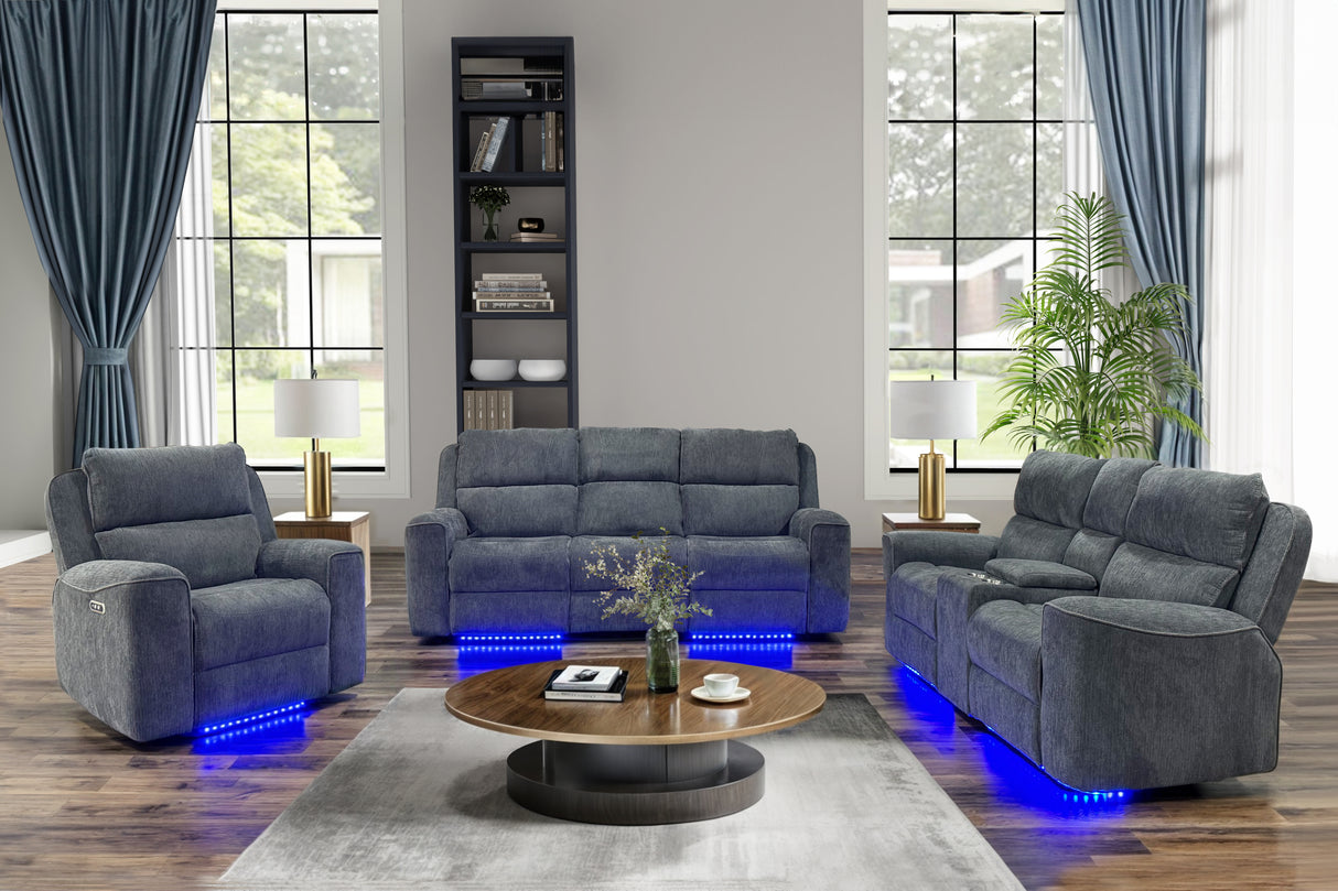 3 Piece Living Room Set: Power Reclining Sofa, Power Reclining Chair, Stationary Loveseat by Sara Collections | Bel Furniture