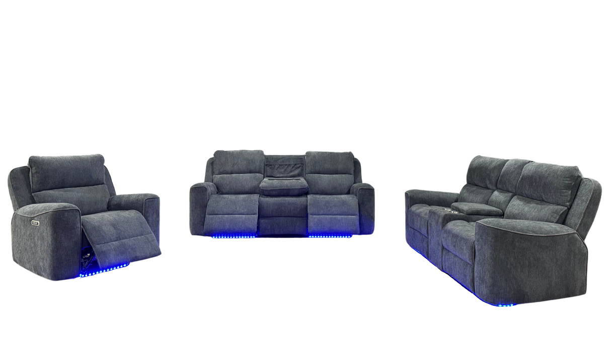 3 Piece Living Room Set: Power Reclining Sofa, Power Reclining Chair, Stationary Loveseat by Sara Collections | Bel Furniture