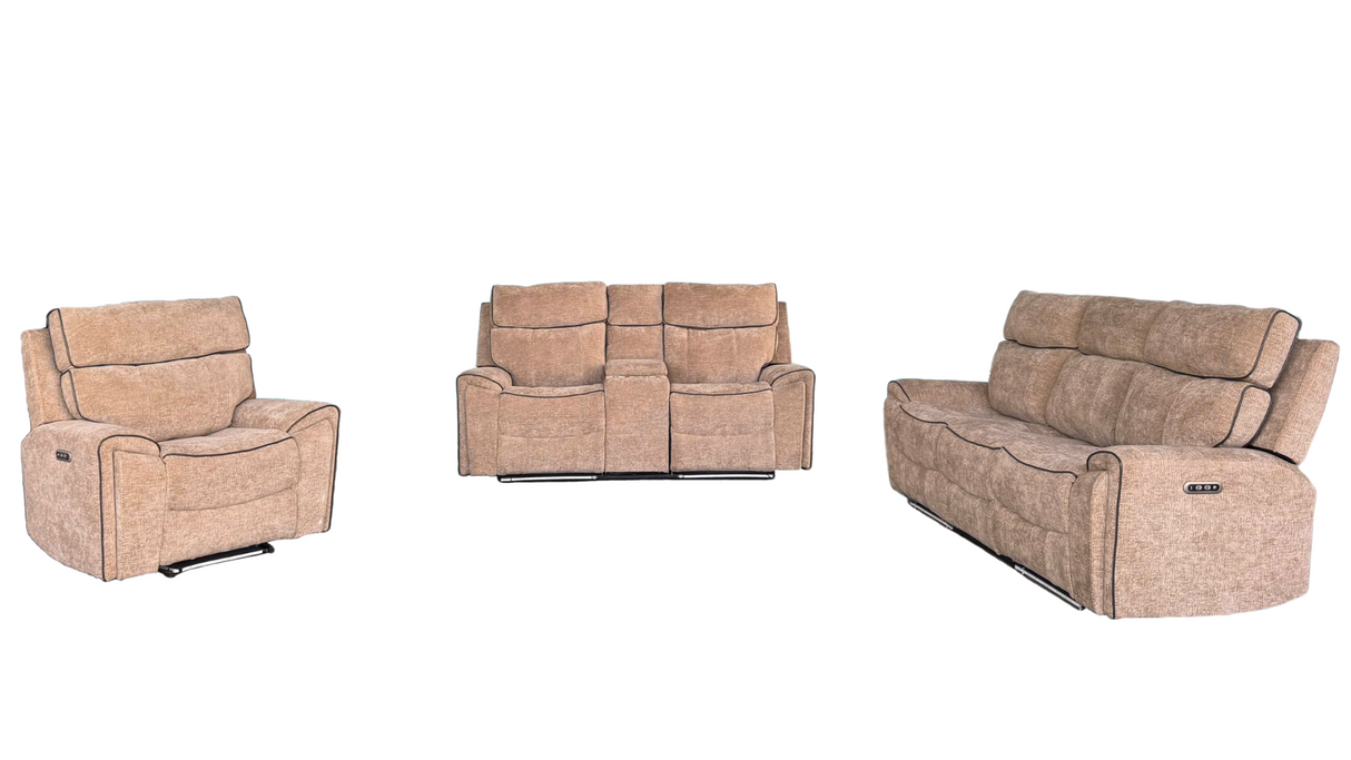 3 Piece Living Room Set: Power Reclining Sofa, Power Reclining Chair, Stationary Loveseat by Sara Collections | Bel Furniture