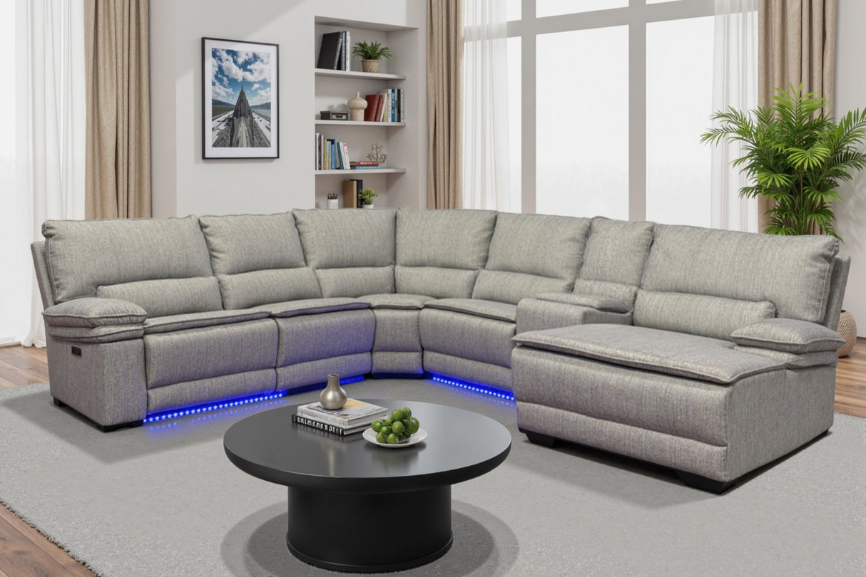 4 Piece Modern Power Reclining Sectional with LED Lights, Storage, and USB Charging Ports by Sara Collections | Bel Furniture