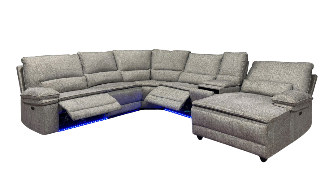 4 Piece Modern Power Reclining Sectional with LED Lights, Storage, and USB Charging Ports by Sara Collections | Bel Furniture