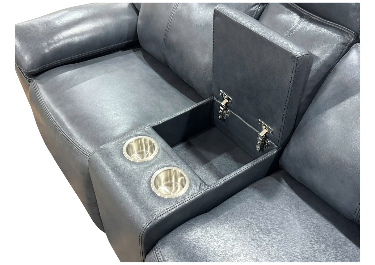 Modern 3-Piece Top Grain Leather Power Reclining Living Room Set with Console, Drop-Down Table, Cup Holders & USB (Slate)