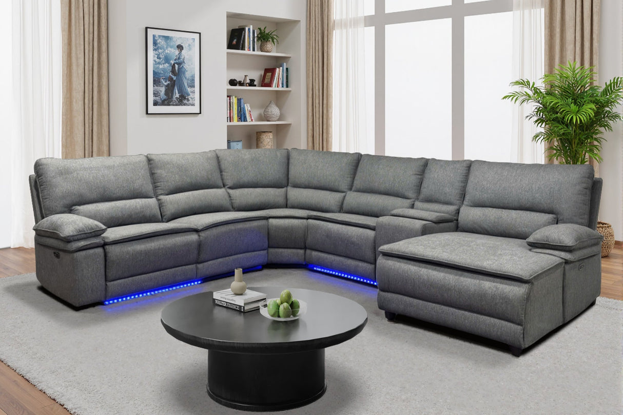4 Piece Modern Power Reclining Sectional with LED Lights, Storage, and USB Charging Ports by Sara Collections | Bel Furniture