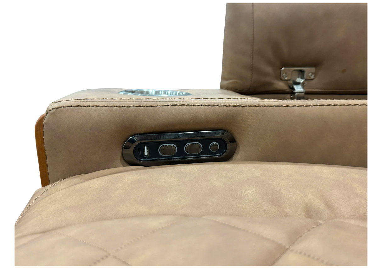 Modern 3-Piece Power Reclining Living Room Set in Camel - Power Headrests, USB & Wireless Charging, Hidden Armrest Storage, Cup Holders, & Reading Light