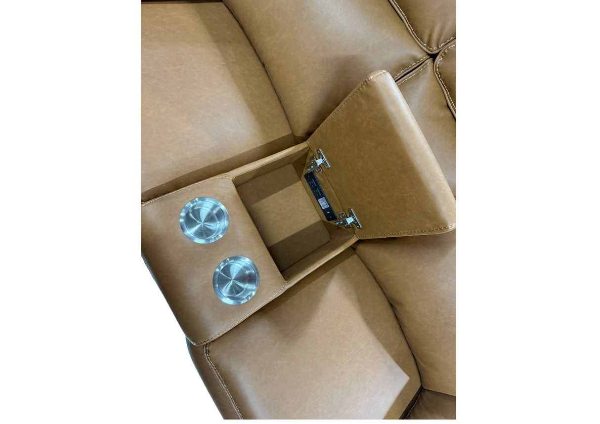 3 Piece Camel Manual Reclining Living Room Set with Console and Wireless Charging