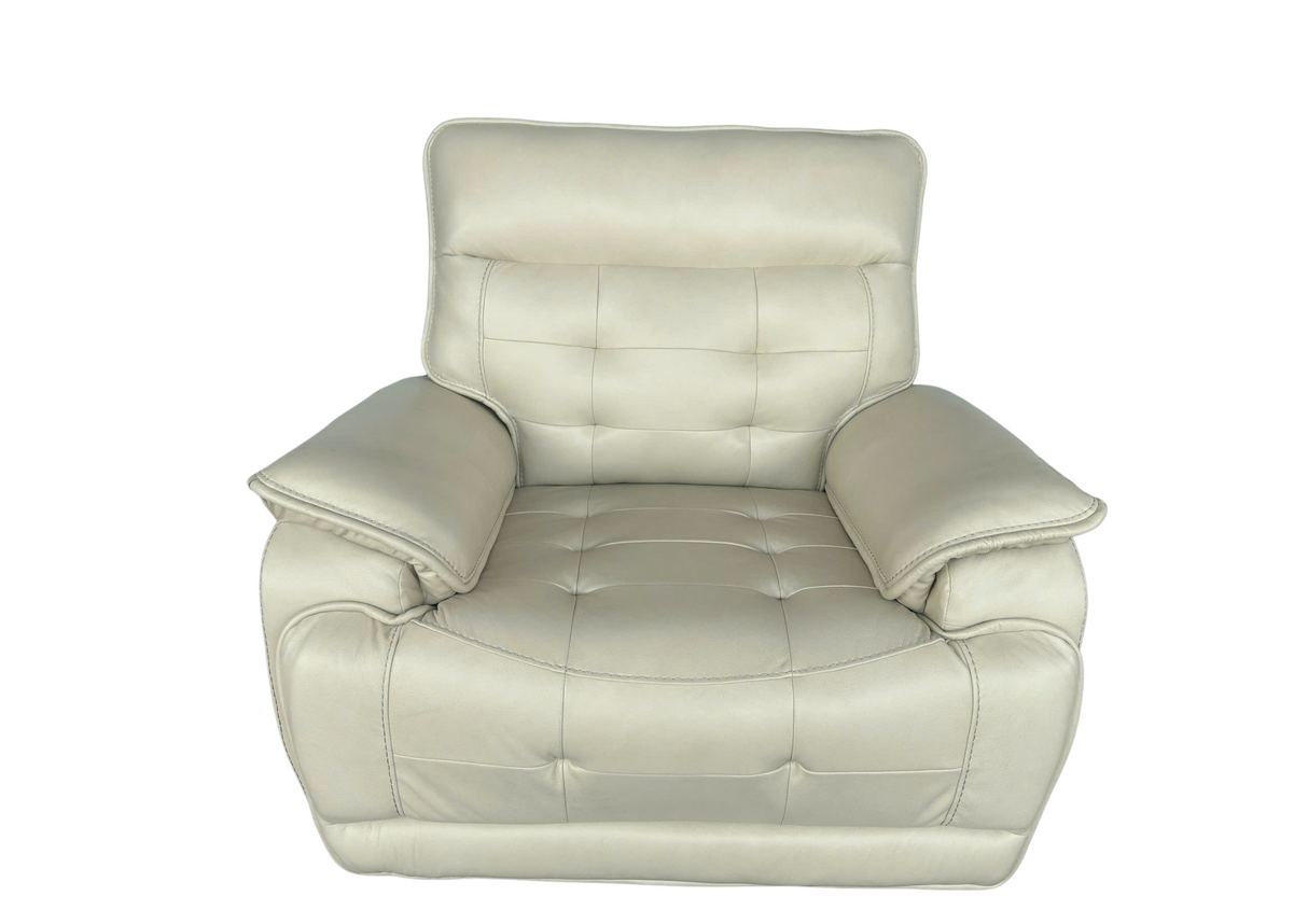 Beige Top Grain Leather Power Recliner with Adjustable Headrest