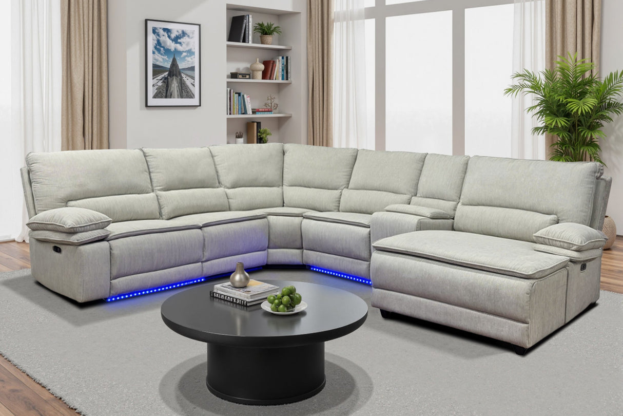 4 Piece Modern Power Reclining Sectional with LED Lights, Storage, and USB Charging Ports by Sara Collections | Bel Furniture