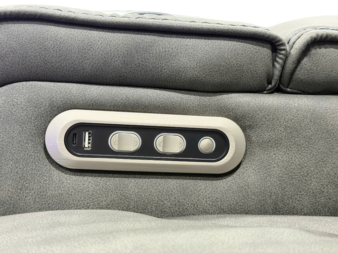 Contemporary Gray Power Reclining Sectional with Power Headrests, LED, Speakers & Wireless Charging