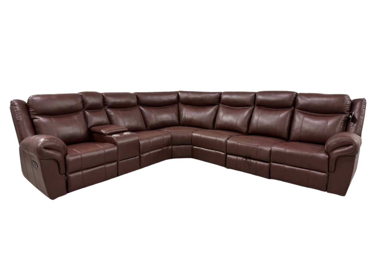 Modern Power Reclining Sectional with Power Headrests, Drop-Down Table, Cup Holders, USB/AC Power & Storage (Brown)