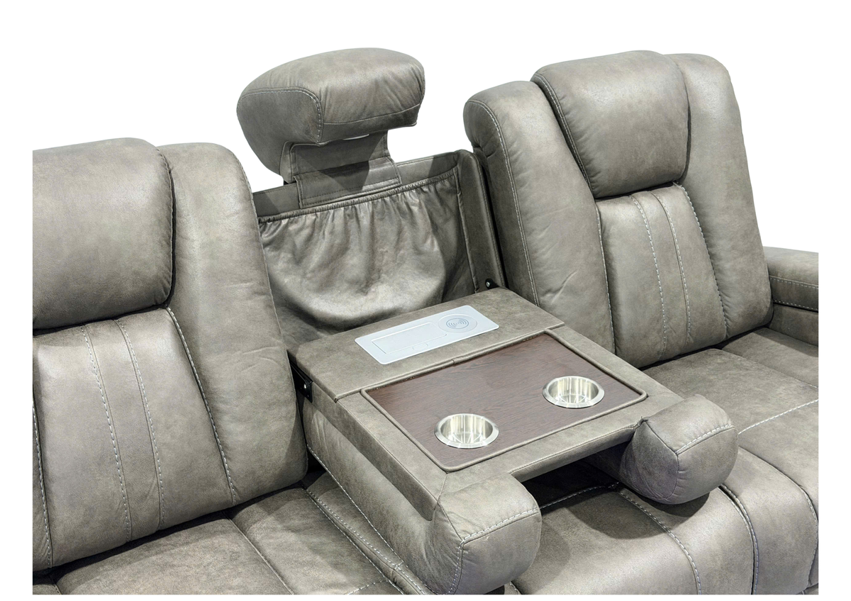 Gray 3-Piece Power Reclining Living Room Set with Power Headrests, LED Lights & Speakers