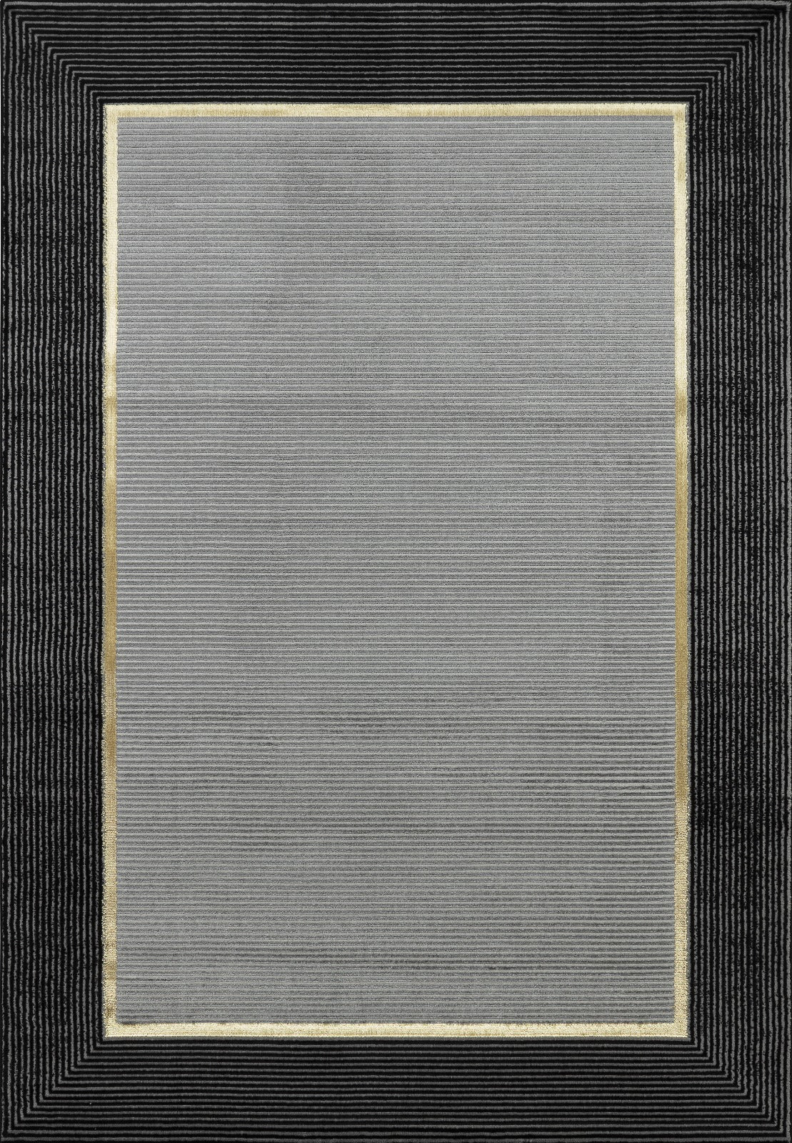 .Ashen Gray Rug with Black & Gold Border – 6' 6" x 9' 0"