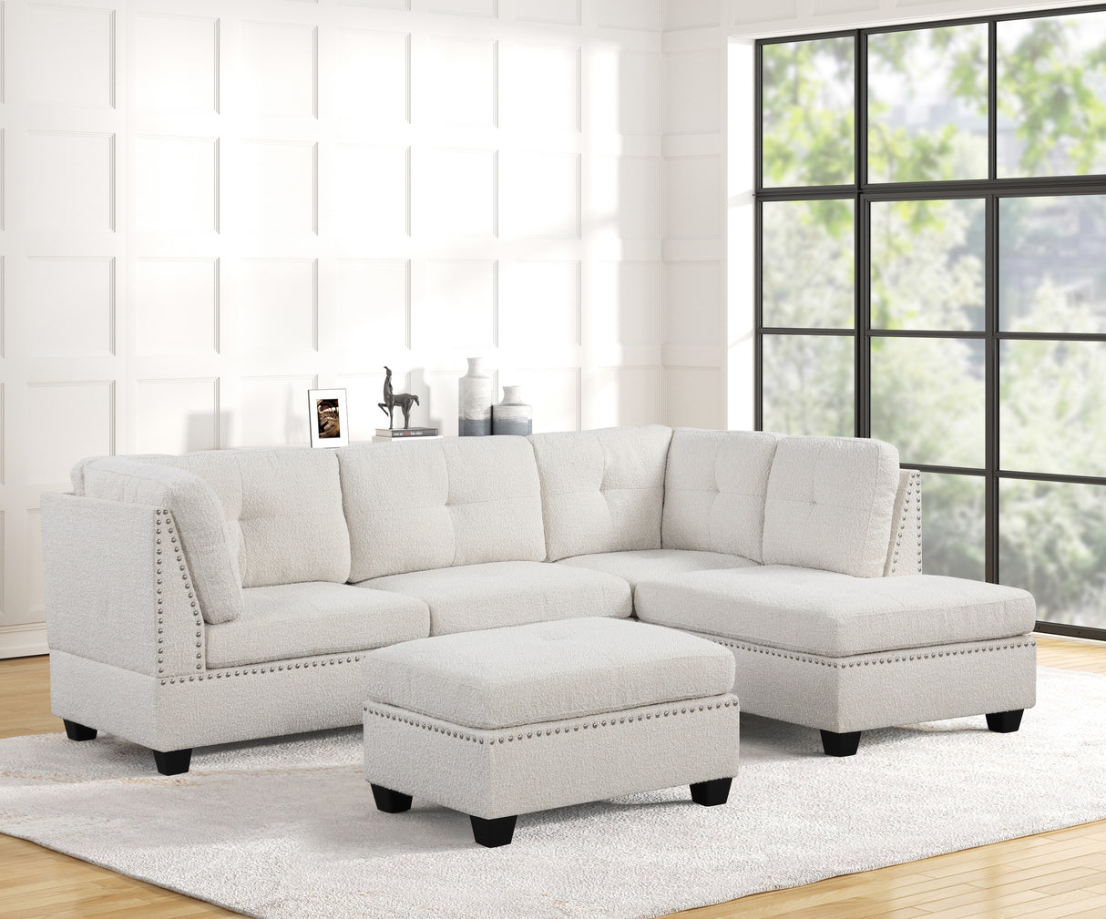 Sienna Boucle Sand Sectional Sofa with Ottoman