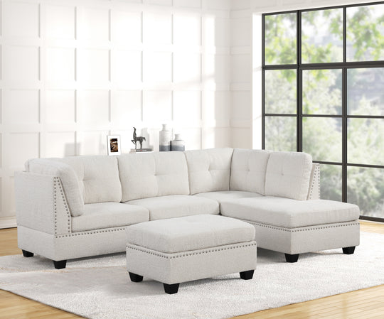 Sienna Boucle Sand Sectional Sofa with Ottoman