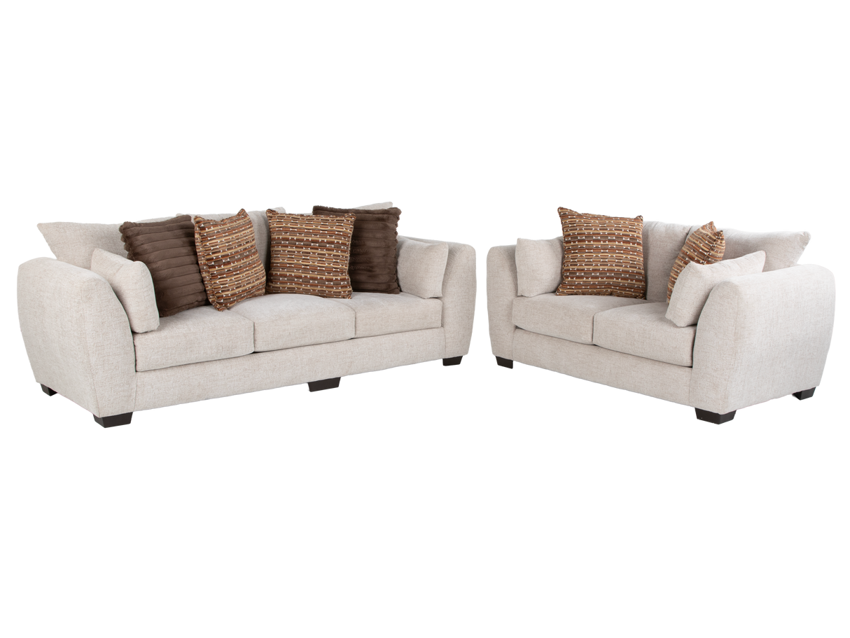 Light Neutral 2-Piece Sofa and Loveseat Set with Accent Pillow Style