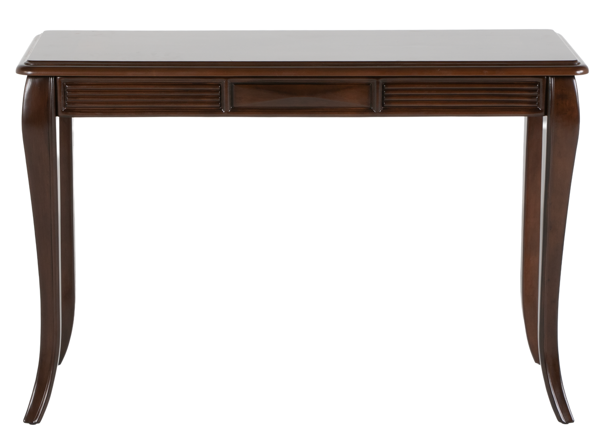 Transitional Dark Brown Sofa Table with Framed Inlay-Style Top, Fluted Apron Details & Curved Legs