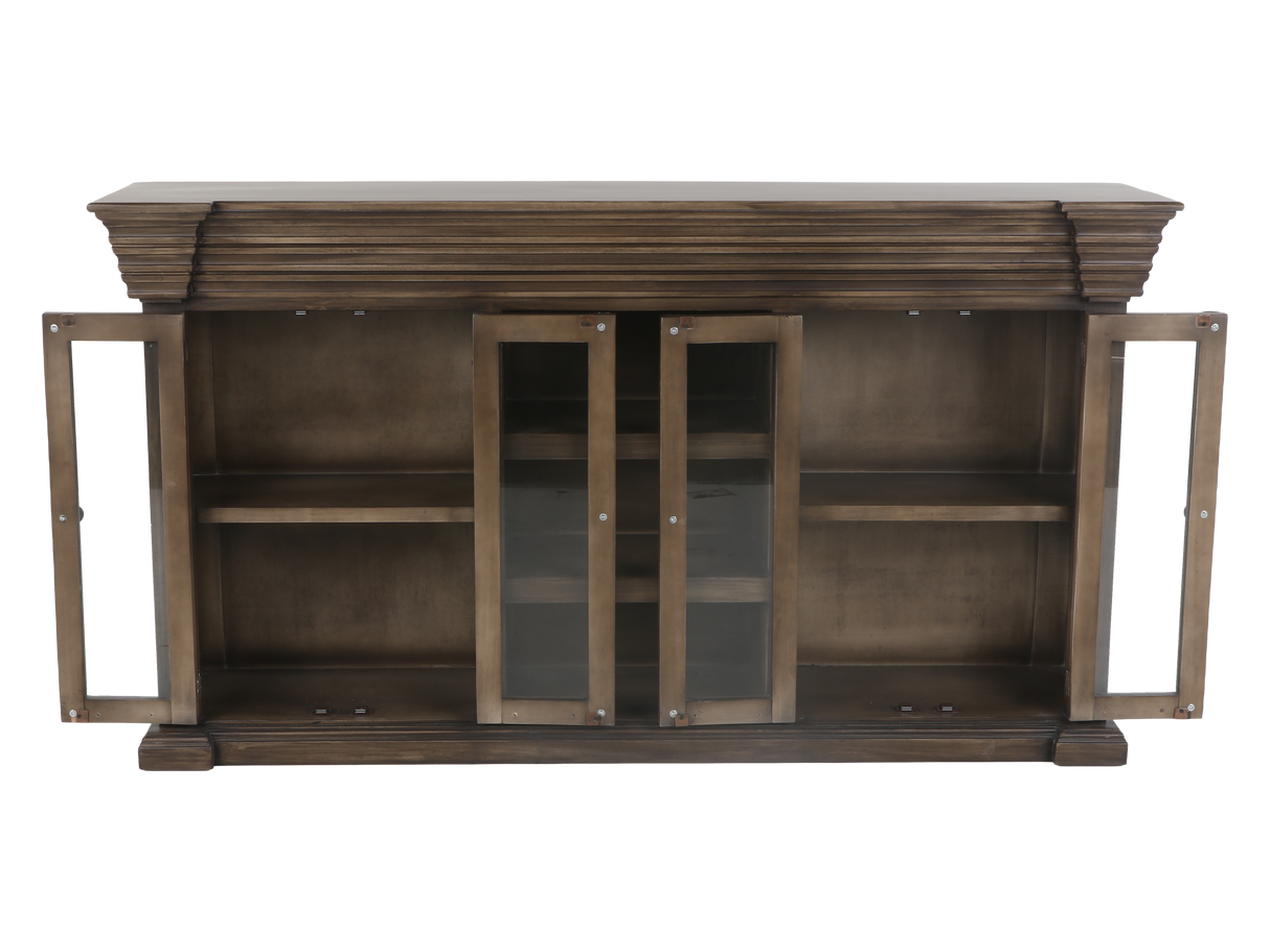 Rustic Brown Glass Door TV Console with Center Shelving