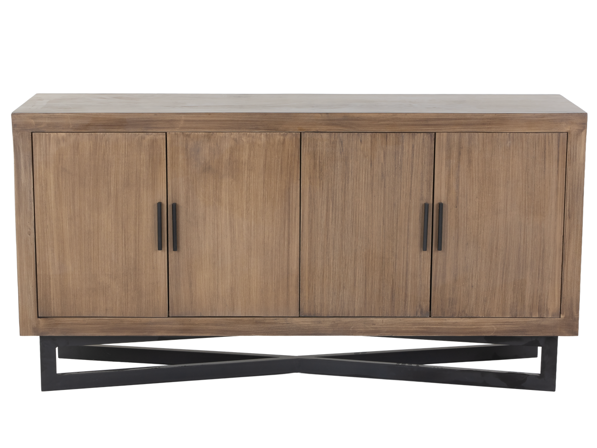 Modern Wood 4-Door Sideboard with Black Metal Base
