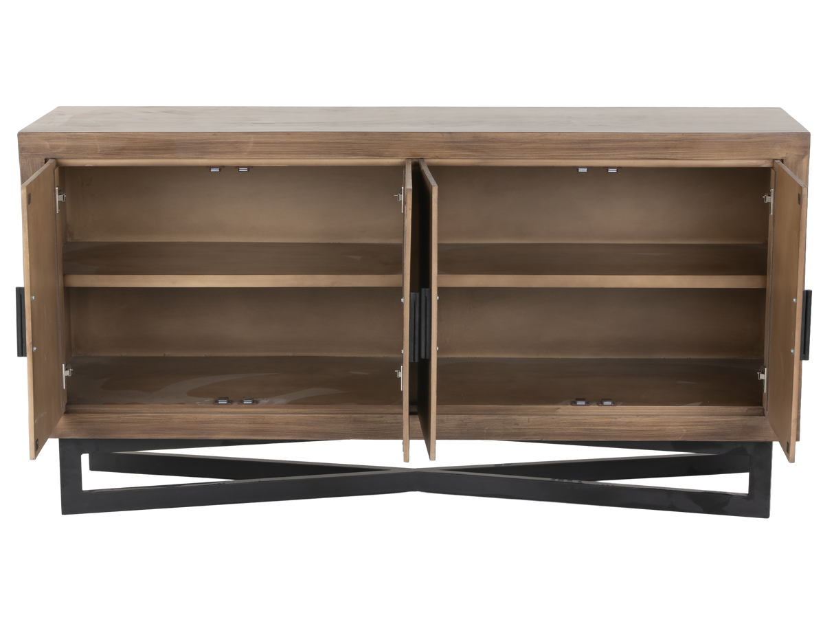 Modern Wood 4-Door Sideboard with Black Metal Base