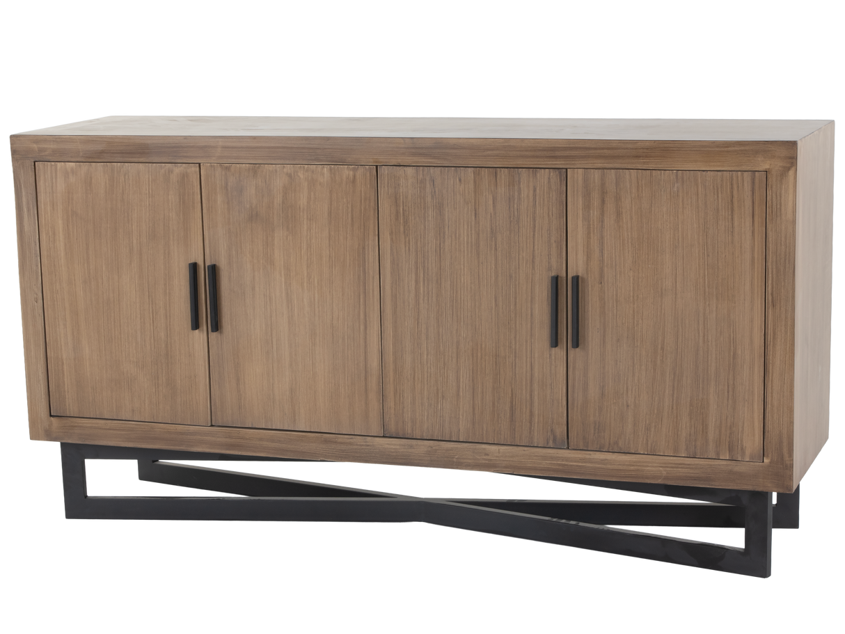 Modern Wood 4-Door Sideboard with Black Metal Base