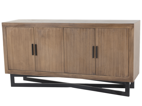 Modern Wood 4-Door Sideboard with Black Metal Base