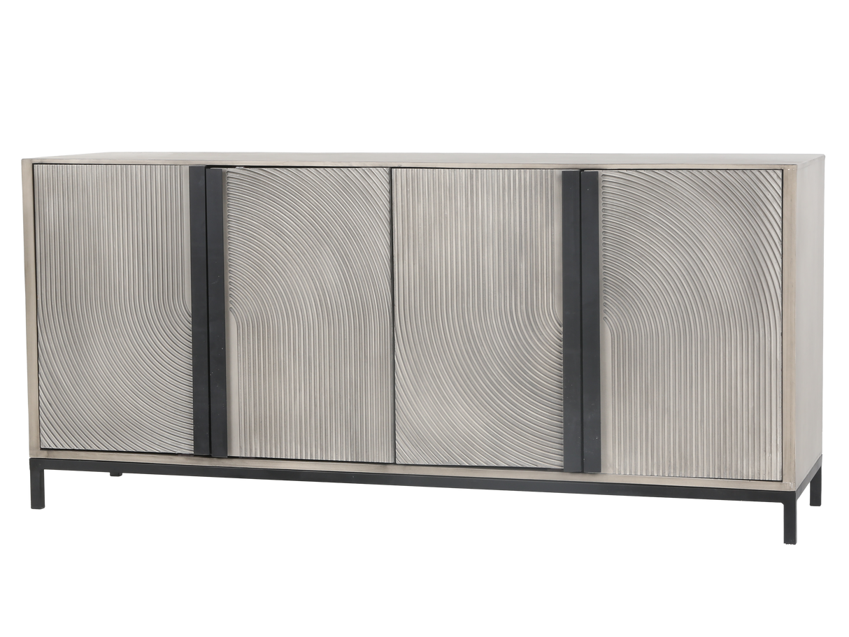 Modern Gray 4-Door Sideboard with Textured Wave Design