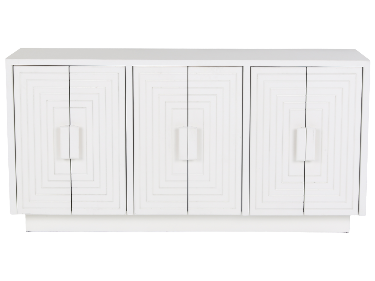 White 6-Door Sideboard with Geometric Panel Design