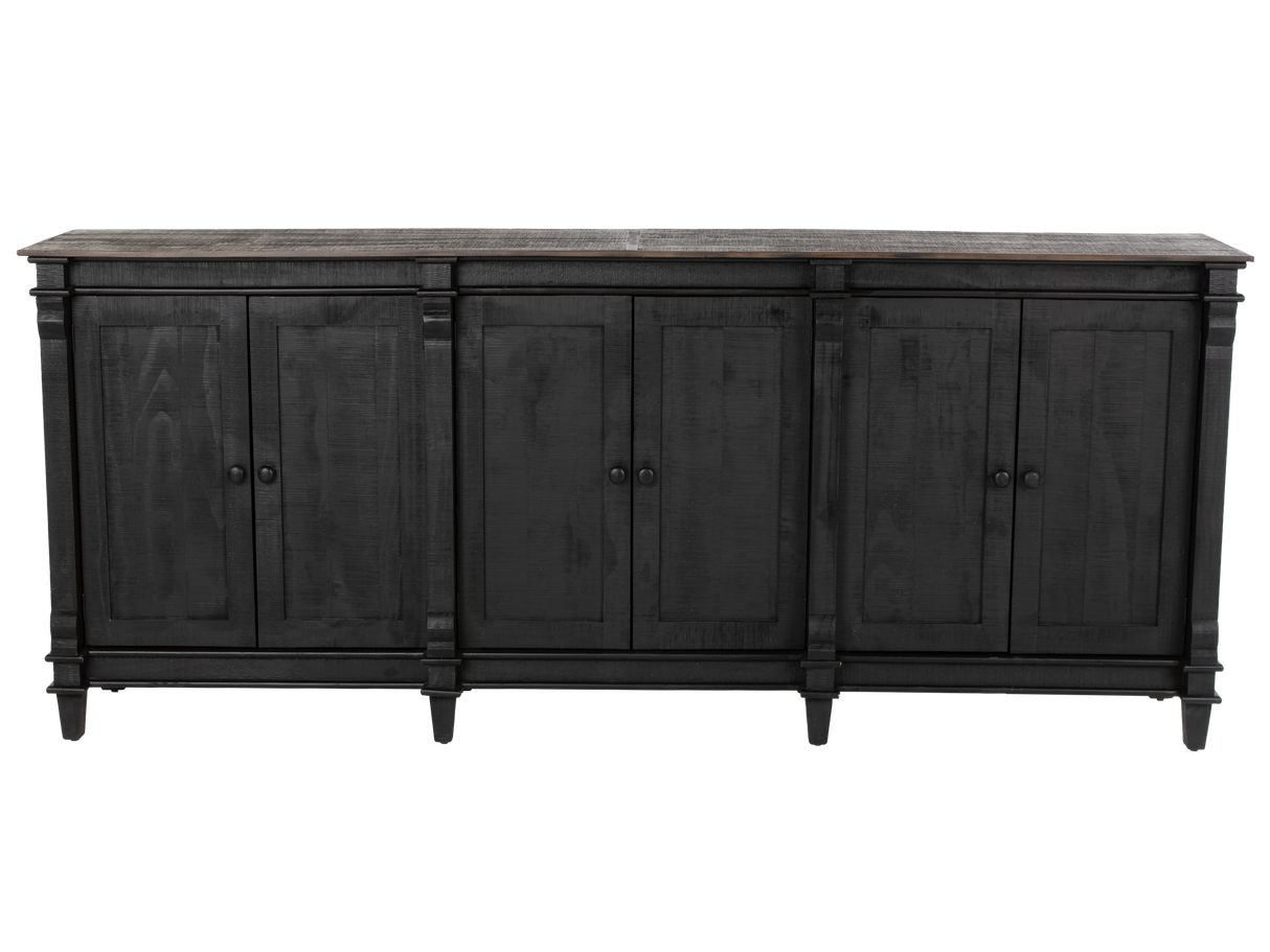 Rustic Black 4-Door Sideboard Buffet / TV Stand with Weathered Wood Top