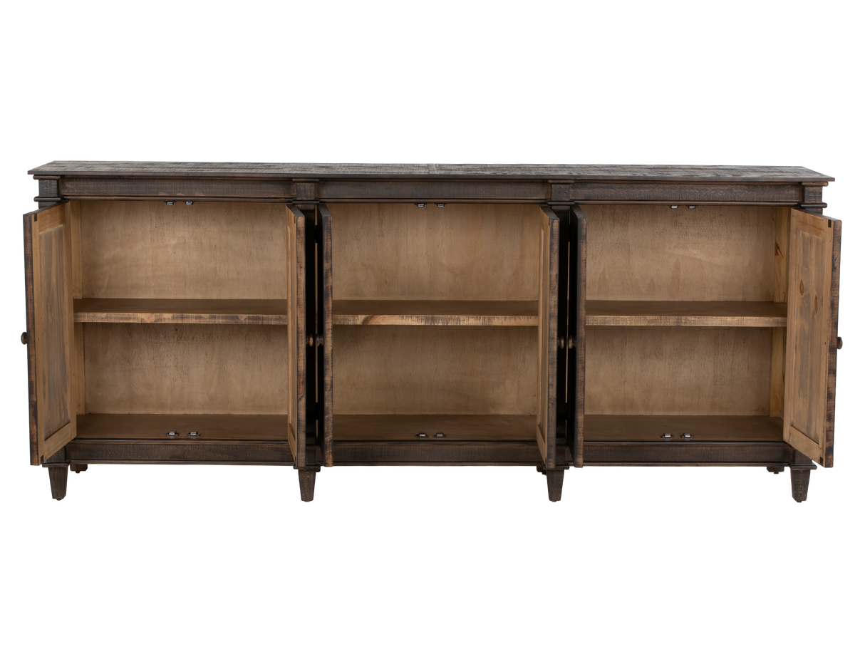 Rustic Weathered Brown 4-Door Sideboard Buffet / TV Stand