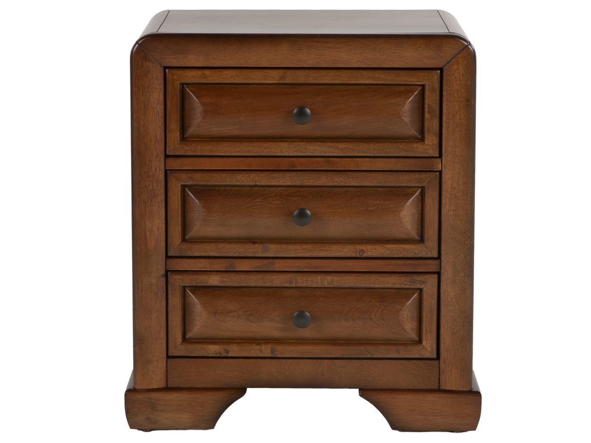 Modern Walnut & Beige Upholstered Bedroom Set with Dresser, Mirror & Nightstand