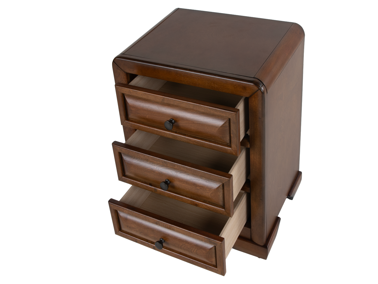 Modern Walnut & Beige Upholstered Bedroom Set with Dresser, Mirror & Nightstand