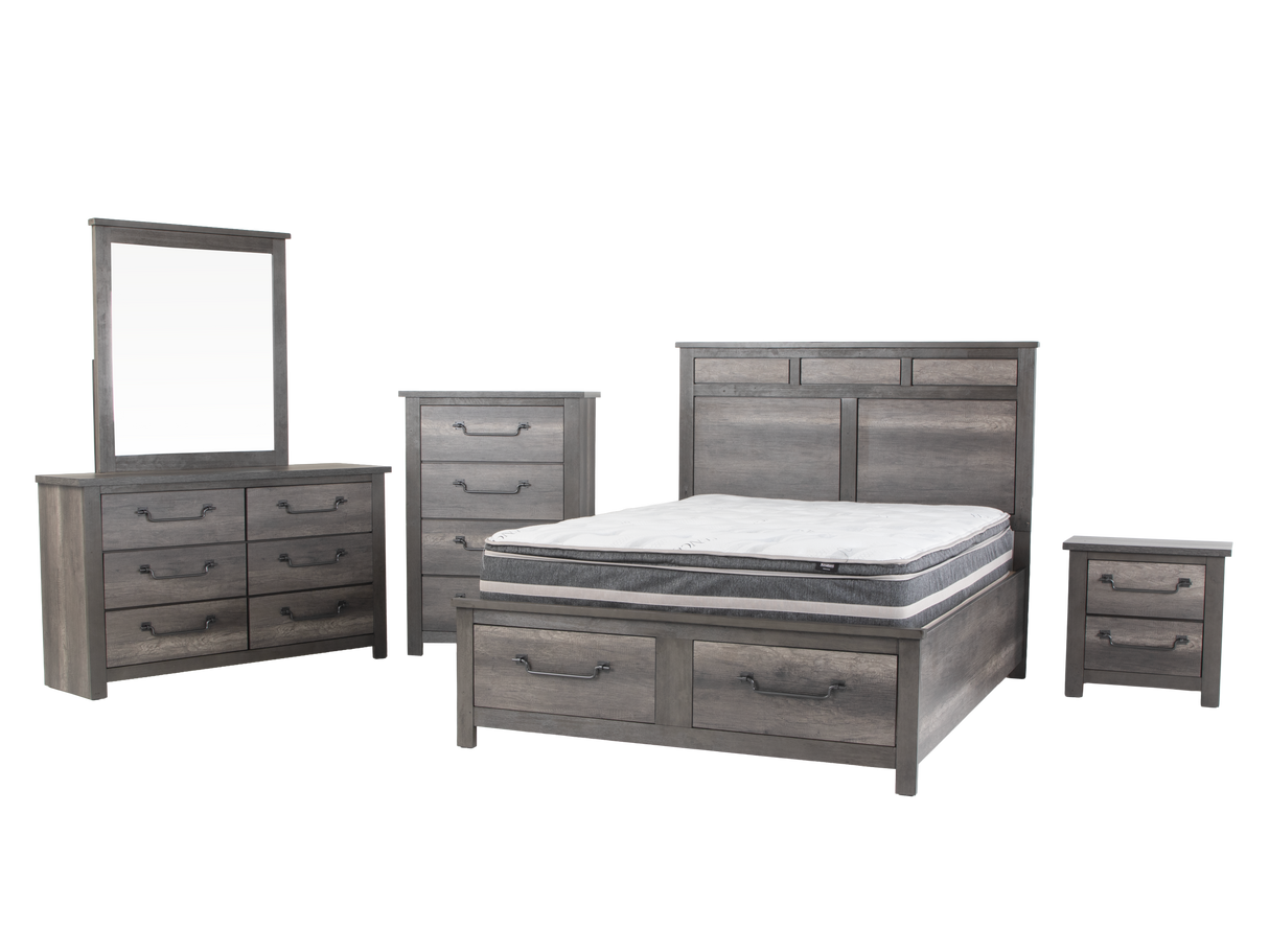 Gray Panel Storage Bedroom Set with Dresser, Mirror, & Nightstand