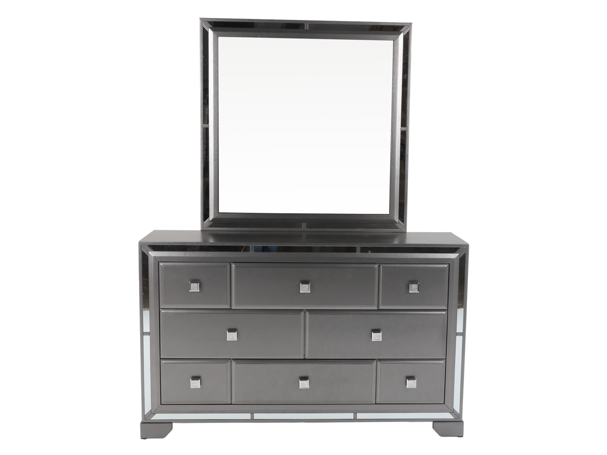 Gray dresser with mirror on a white background