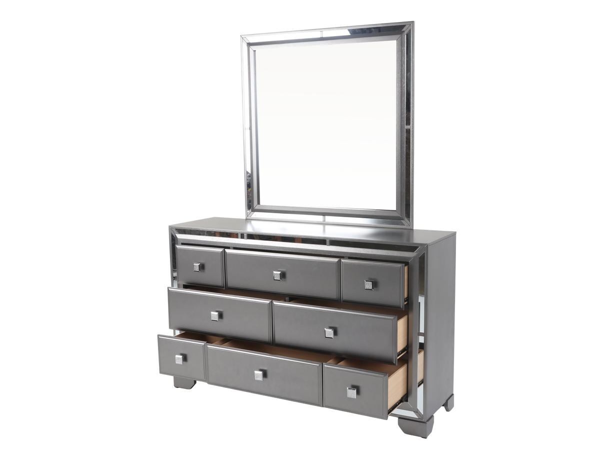 Gray dresser with mirror on a white background