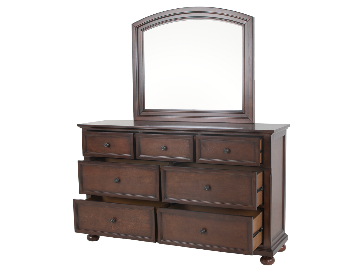 Cherry Sleigh Storage Bedroom Set with Footboard Drawers, Dresser & Mirror, Nightstand