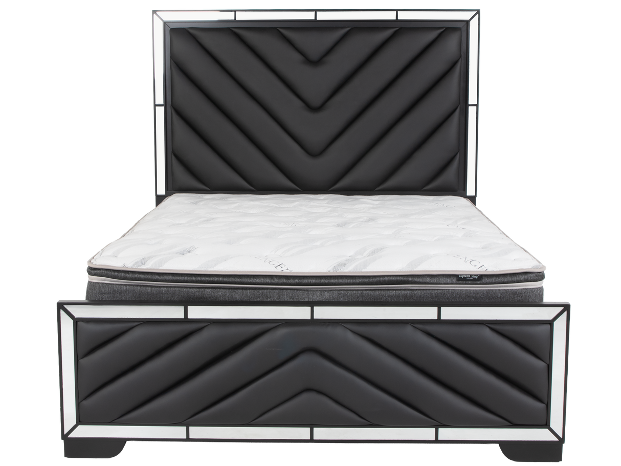 Modern Black 6-Piece Bedroom Set with Upholstered Headboard and Mirror Accents