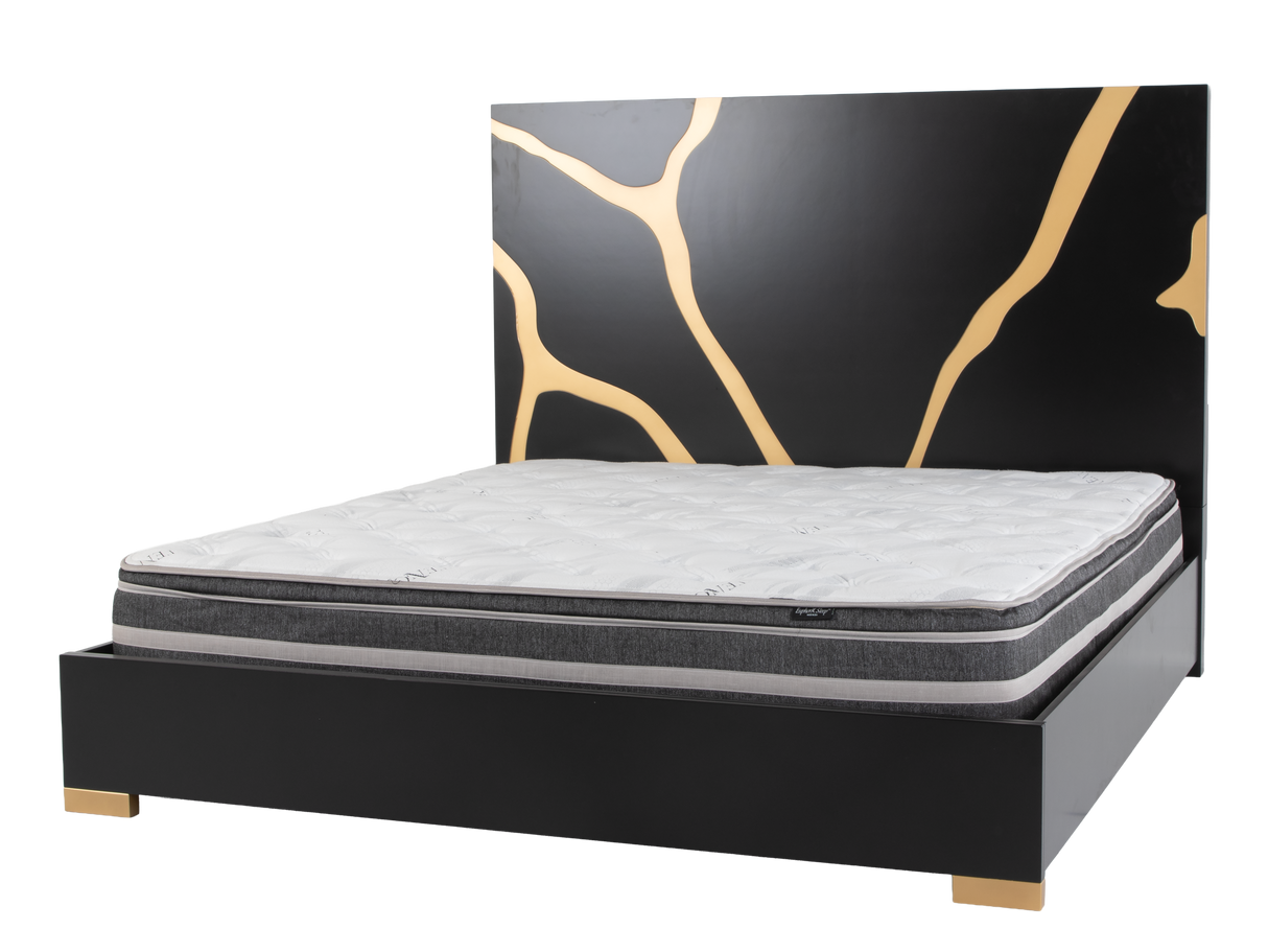 6 Piece Modern Bedroom Set - Black with Gold Accents