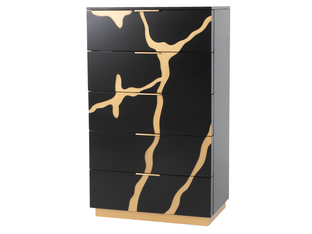 Black and Gold 5-Drawer Chest – Modern Luxury Bedroom Storage