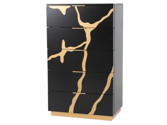 Black and Gold 5-Drawer Chest – Modern Luxury Bedroom Storage